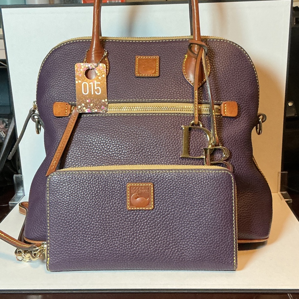 Dooney and Bourke Pebbled Grain Dome Satchel w/ Wallet Wristlet (Set)